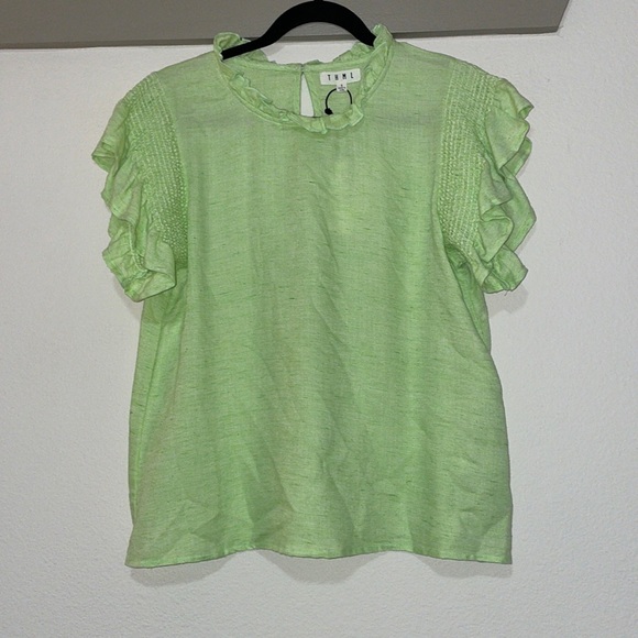 THML Green Ruffle Sleeve Top SZ S NWT - Picture 1 of 5